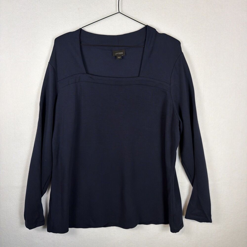 J Jill Wearever Womens XL Navy Blue Square Neck Long Sleeve Rayon Top Shirt